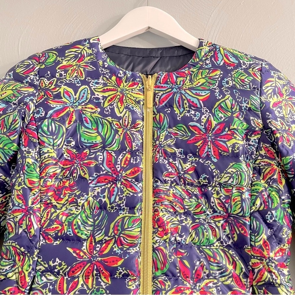 Lilly Pulitzer Lilah reversible quilted down zip jacket XXS collarless gorpcore - Picture 2 of 16